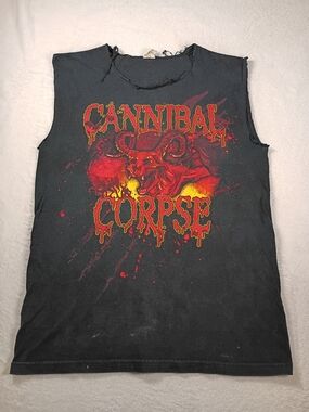 Cannibal Corpse Distressed Cut Off Band Tee Black Sleeveless Shirt Small